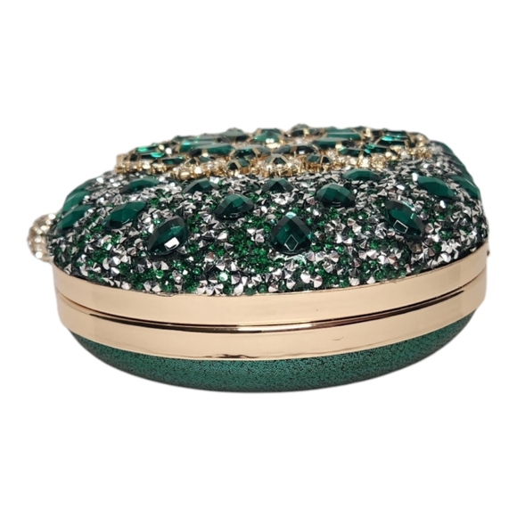 Rhinestone Bejeweled Evening Clutch/Crossbody Bag in Green - Picture 7 of 10